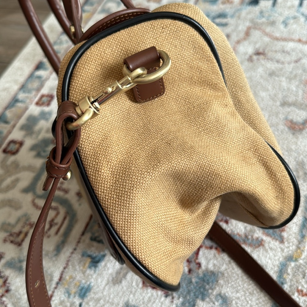 Calvin Klein Canvas & Leather Lock & Key Satchel Shoulder Bag Brown - Picture 6 of 14